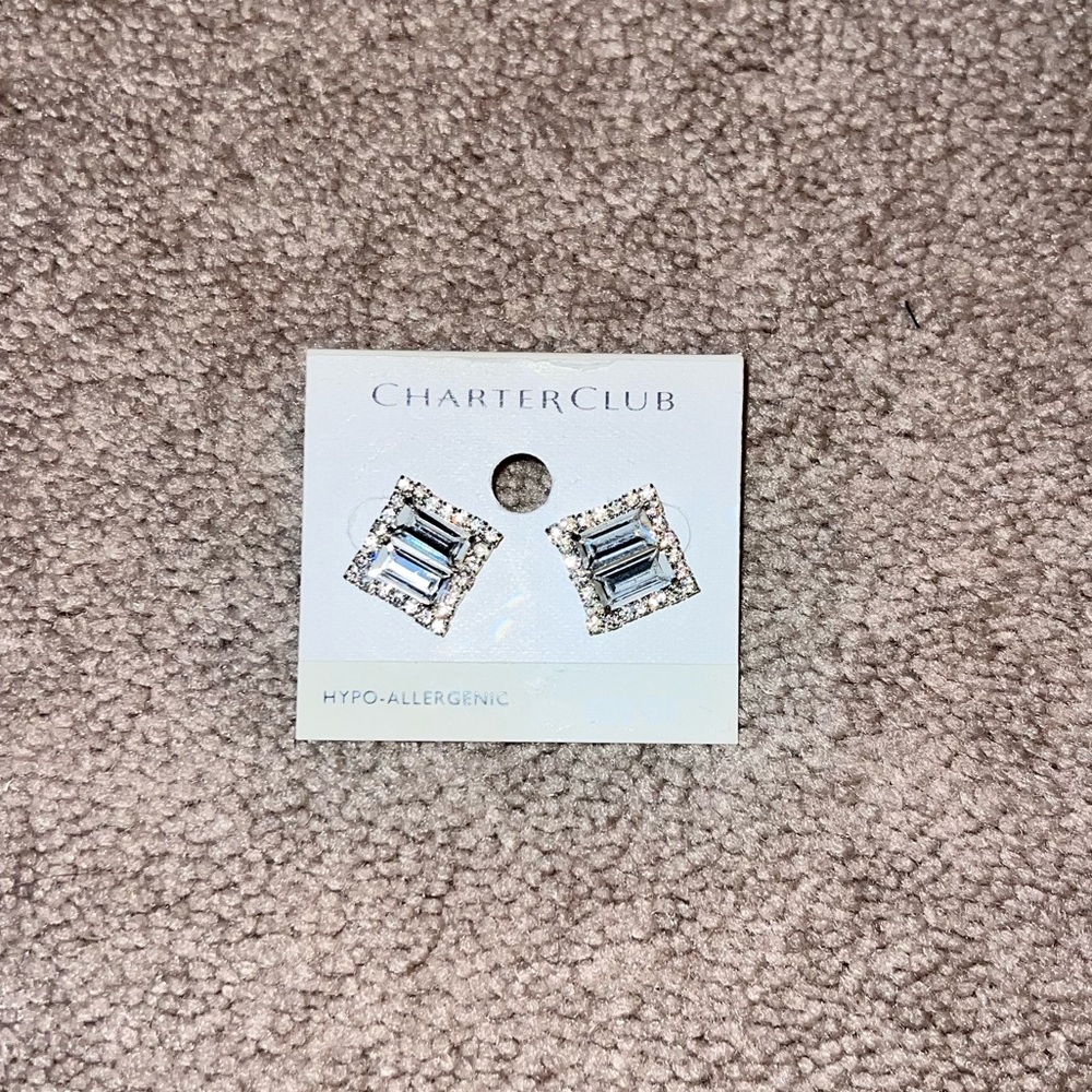 Charter Club Silver Rhinestone Square Studs